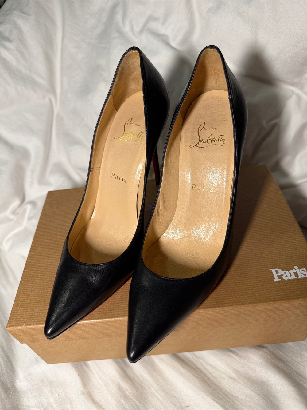 Christian Louboutin Black Pointed-Toe Leather Pumps